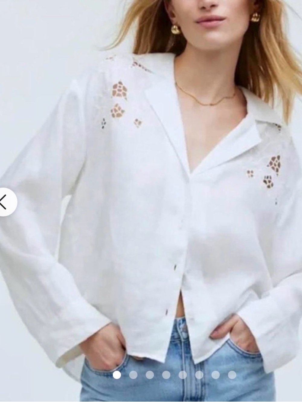 Madewell White Linen Floral Embroidered Resort Shirt